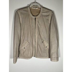 Isabel Marant cream perforated leather moto jacket crewneck sz 44(12) Parisian